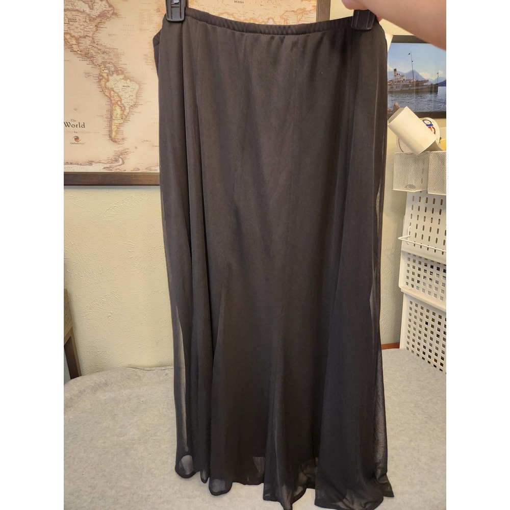 Connected Apparel Skirt XL Black Chiffon Overlay Lined Sheer A-Line whimsygoth